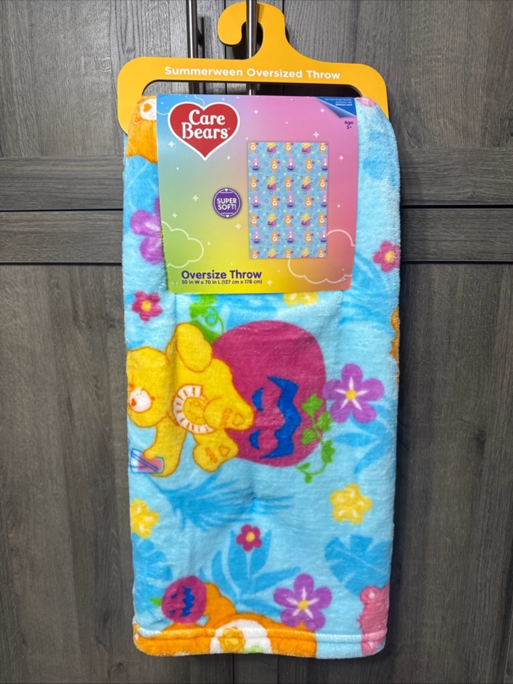 New Care Bears 50"x70" Care Bear Halloween Summerween Blue Throw Blanket Hanger
